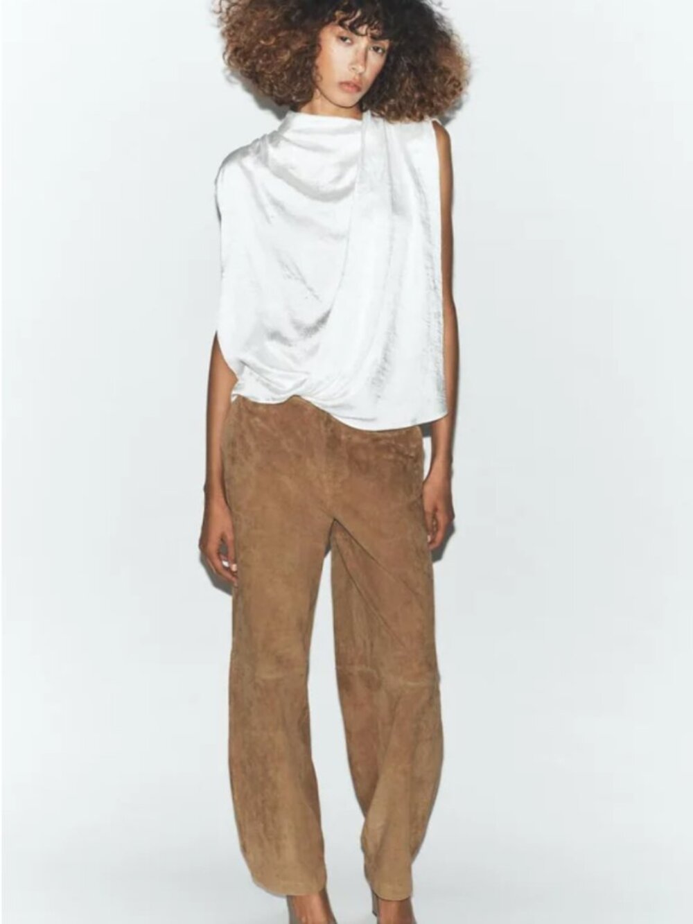 ZARA Crinkled Satin Crossover Draped Top NWT - White - Size XS